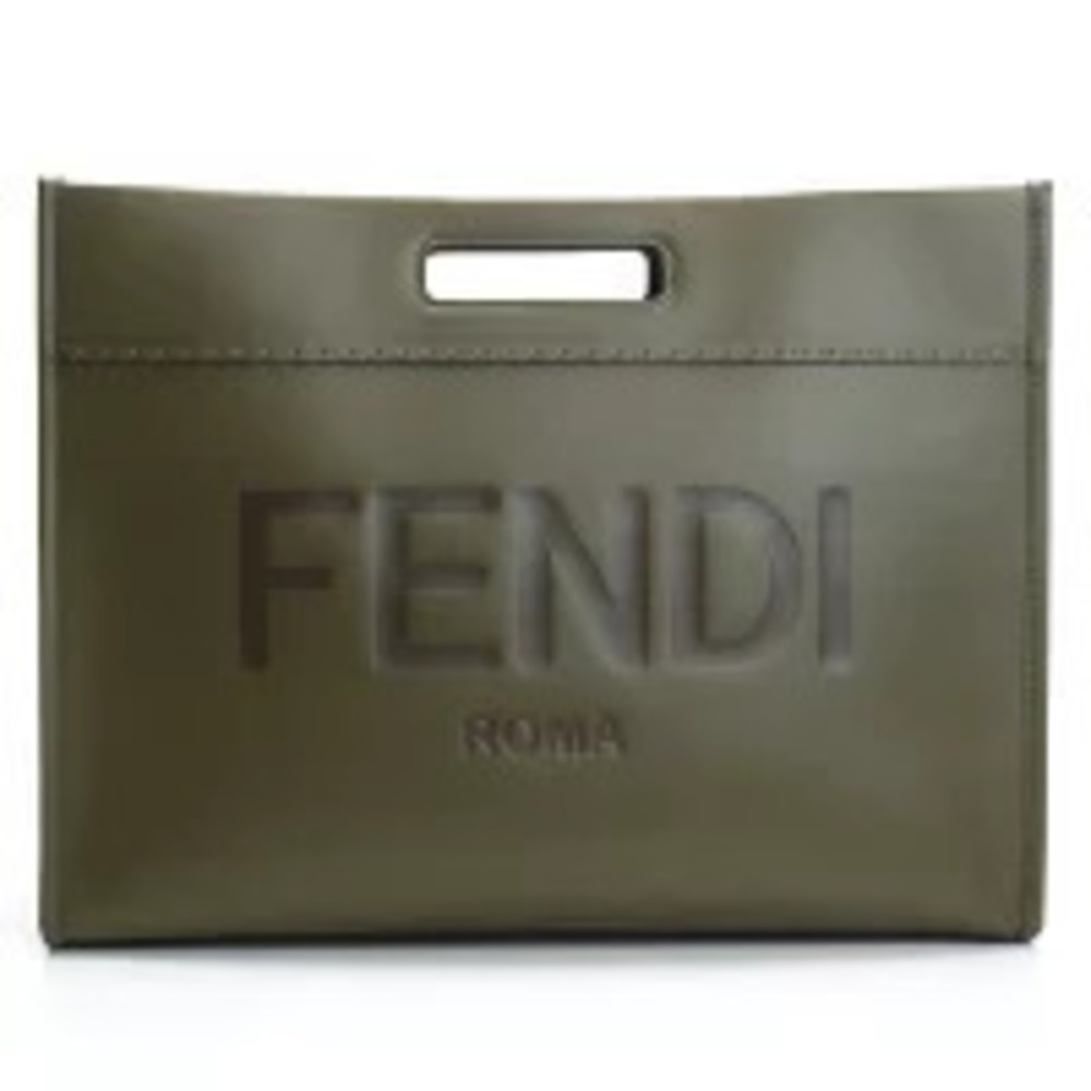 Fendi Tote Bag Calf Leather Italy Khaki Green Handbag Cool
